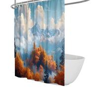 Paysages naturels Rideaux de douche pour la décoration de salle de bain Montagnes dans les nuages Oiseaux Arbres volants Ensemble de rideaux de bain avec crochets Imperméable 200 x 220 cm