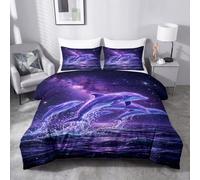 Paysages Océaniques Animaux 3D Imprimé Housse de Couette Parure de Lit 1 Personnes 90 x 190 cm, Ciel Étoilé Dauphins Microfibre Ensemble de Literie avec Housses de Couettes Taies d'oreillers