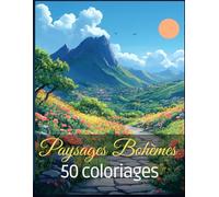 Paysages style Bohème: 50 coloriages adultes, format A4, recto foncé, Antistress, Méditation