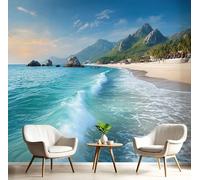 Paysages Vacances D'Été Papier Peint, 350×256 Cm Wasserdichte Tapete Dekorativ Montagnes Plages Kontakt Papier Für Wohnzimmer Schlafzimmer Waschraum Schrank Wand Bleu Ciel