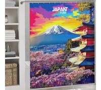 Paysages vibrants du Japon : un voyage visuel - Ensemble de rideaux de douche en polyester imperméable, résistant aux moisissures et à la moisissure, avec 12 crochets pour baignoire (177 x 180 cm)