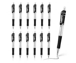 PaYuanRaoTi 12PCS Stylos Bille Pointe fine 0,5 mm, Stylos Rétractables à Encre Noire Séchage Rapide, Pointe Fine, Grip et Clip pour Écriture, Notes, Bureau, École, Journal, Maison, Usage Quotidien