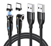 PaYuanRaoTi 2PCS Chargeur Magnétique Type C 1 m + 2 m, USB-A vers Type-C et Connecteur Micro, 540° Rotatif 180° Angle, 5V/2A Données, Embouts Aimantés pour Téléphone et Petits Appareils