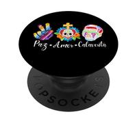 Paz, Amor Y Calaverita De Azúcar Dia de Los Muertos PopSockets PopGrip Adhésif