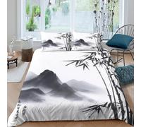 Pazeel Bamboo Mountains Linge de Lit Confortable Microfibre Hypoallergique 3 pièces Chinese Ink Peinture Housse de Couette avec Fermeture Éclair Résistante for Chambre à Coucher Single（140x200cm）