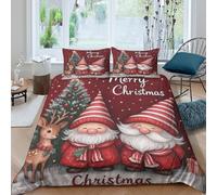 Pazeel Christmas Gnomes Parure de Lit 3 pièces 3D Effet Confortable Festive Cartoon Style_ Ensemble De Literie avec 2 Taies d'oreiller for Enfants Garçons Filles Single（135x200cm）