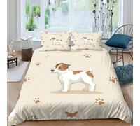 Pazeel Jack Russell Puppy Housse de Couette Imprimé en 3D Microfibre résistante 3 pièces Cartoon Animal Design Ensemble De Literie avec Fermeture Éclair Douce for Adolescent Single（140x200cm）