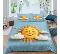 Pazeel Sun with Smile Housse de Couette Microfibre Hypoallergique 3 pièces 3D Effet Facile d'entretien Cartoon Style de Design Linge de Lit avec 2 Taies d'oreiller Léger for Enfant Double（200x200cm）