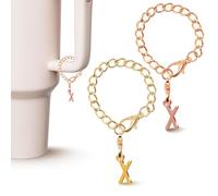 PAZLOG Lot de 2 breloques en forme de lettre pour tasse Stanley, chaîne dorée et or rose, initiale de A à Z, breloques d'identification pour bouteille d'eau Stanley de 0,7 et 1,2 l, gobelet, Yeti