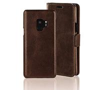 PAZZiMO Étui de Protection en Cuir véritable pour Samsung Galaxy S9 avec Coque de Protection en Cuir magnétique Amovible et Porte-Cartes, étui en Cuir Marron