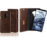 PazziMO Étui de protection en cuir véritable pour Samsung Galaxy S9 Plus 2 en 1 avec coque de protection magnétique amovible en cuir véritable avec compartiments pour cartes Marron
