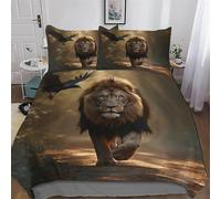 PAZZK Animal Lion Parure De Lit 2 Pièces Housse De Couette Drap Housse avec Taies D'oreillers pour Enfants Adultes Microfibre Douce Coton Housse Couette Single (135x200cm)