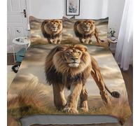 PAZZK Animal Lion Parure De Lit 3 Pièces avec Housse De Couette Et Taie d'oreiller, Microfibre Douce, Impression Numérique 3D Housse Coutte pour Enfants Adultes King (220x240cm)