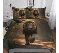 PAZZK Animal Lion Parure De Lit Housse De Couette Impressio 3D Microfibre Ultra Doux Hypoallergénique avec Taie d'oreiller 3 Pièces Garçons Filles Enfants King (220x240cm)