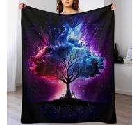 PAZZK Arbre de Vie Cosmique Plaid Canape Couverture Polaire Flannel Tapis Douillet Couverture De Luxe À Chaud À Jet Polaire Lavable À La Machine Facile À Manipuler（180×200cm）