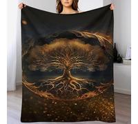 PAZZK Arbre de Vie du Monde Plaid Couverture en Flanelle Super Douce, en Flannel De Haute Gualité, Confortable Et Chaude, Convient À Toutes Les Saisons.(140×180cm)