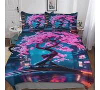 PAZZK Cerisier Japon Art Parure De Lit Housse De Couette Impressio 3D Microfibre Ultra Doux Hypoallergénique avec Taie d'oreiller 2 Pièces Garçons Filles Enfants Single (135x200cm)