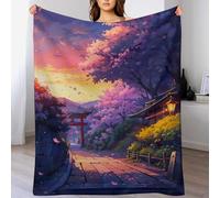 PAZZK Cerisier Japon Art Plaid Couverture en Flanelle Super Douce, en Flannel De Haute Gualité, Confortable Et Chaude, Convient À Toutes Les Saisons.(130×150cm)