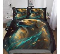 PAZZK Chien Golden Retriever Motif Parure De Lit 3 Pièces avec Fermeture Eclair avec Taie d'oreiller 3D Douce Microfibre Coton Housse De Couette pour Enfants Adultes Double (200x200cm)