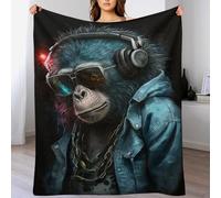 PAZZK Couverture avec Motif Singe DJ, Impression Numérique 3D, Couverture en Flannel, Couverture De Canapé pour Enfants, Garçons Et Adultes (150×200cm)