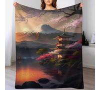 PAZZK Couverture Chaude en Flannel Molleton De Flanelle Motif Cerisier Japon Art, Couverture en Toute Saison pour Lit（100×130cm）