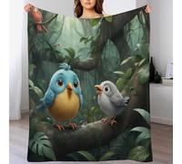 PAZZK Couverture Chaude en Flannel Molleton De Flanelle Motif Oiseau Mignon, Couverture en Toute Saison pour Lit（130×150cm）