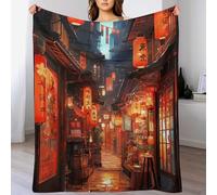 PAZZK Couverture Chaude en Flannel Molleton De Flanelle Motif Style Japonais, Couverture en Toute Saison pour Lit（130×150cm）