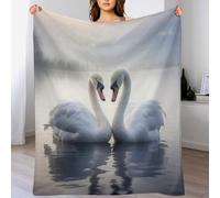 PAZZK Couverture en Cygne 3D Impression Chaudes Moelleuse Couverture en Polaire Flannel Légères Couvertures Toutes Saisons pour Voyager, Lit Ou Canapé（100×130cm）
