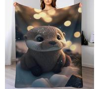 PAZZK Couverture Loutre, Flannel Douce Et Chaude, Imprimée, Idéale Idée De Cadeau, Entretien Facile À La Machine, pour Voyager, Lit Ou Canapé(150×200cm)