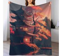 PAZZK Couverture Luxe Motif Temple Japonais Impression 3D Couverture Légère en Polaire De Flannel Linge De Lit Couvre-lit Couverture De Canapé（150×200cm）