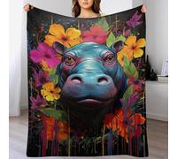 PAZZK Couverture Moelleuse avec Motif De Hippopotame - - Couverture Polaire Douce Flannel - Couverture De Canapé Chaude - Convient À Toutes Les Saisons （130×180cm）