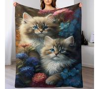 PAZZK Couverture Motif Chat Impression 3D Couverture Légère en Polaire De Flannel Linge De Lit Couvre-lit Couverture De Canapé（180×200cm）