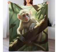 PAZZK Couverture Motif Singe Impression 3D Couverture Légère en Polaire De Flannel Linge De Lit Couvre-lit Couverture De Canapé（180×200cm）
