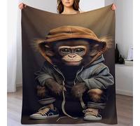 PAZZK Couverture Motif Singe Impression 3D Légère en Polaire De Flannel - Linge De Lit Couvre-lit De Canapé (140×180cm)