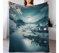 PAZZK Couverture Plaid Couverture Chaude Confortable en Flannel Molleton De Flanelle Motif Cerisier Japon Art, Couverture en Toute Saison pour Lit（180×200cm）