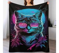 PAZZK Couverture Polaire Chat, Couverture en Flannel Moelleuse Douce Chaude, Lavable en Machine, Couverture pour Canapé Ou Lit, Convient À Toutes Les Saisons.（140×180cm）