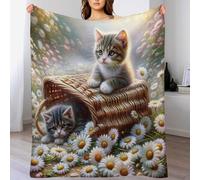 PAZZK Couverture Polaire Chat Flannel Polyester Plaid Doux Et Chaud Couvre-Lit Sofa Jete De Canape Effet Velours Facile A Nettoyer-（130×150cm）