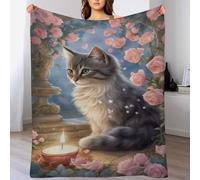 PAZZK Couverture Polaire Chat Flannel Polyester Plaid Doux Et Chaud Couvre-Lit Sofa Jete De Canape Effet Velours Facile A Nettoyer-（130×150cm）