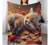 PAZZK Couverture Polaire Renard Flannel Polyester Plaid Doux Et Chaud Couvre-Lit Sofa Jete De Canape Effet Velours Facile A Nettoyer-（130×180cm）