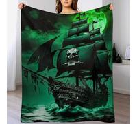 PAZZK Couvertures Polaires en Bateau Pirate, Bateau, Couvertures Moelleuses, Flannel Légère Super Douce avec Imprimé pour Canapé,(140×180cm)