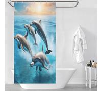 PAZZK Dauphin Rideau De Douche Séchage Rapide, Rideau De Douche Tissu Polyester Imperméable Lavable en Machine, Rideaux Salle De Bain -avec 12 Crochets 36x72Inch（92x183cm）