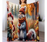 PAZZK écureuil Mignon Plaid Couverture Quatre Saison Couverture De Lit Flannel Douce Et Chaude Jeté De Canapé Rides Résistantes/Anti-décoloration（150×200cm）