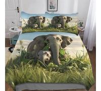 PAZZK éléphants Housse De Couette avec Taie d'oreiller Parure De Lit Microfibre Coton Set Housse De Couette 3 Pièces Douce Confortable Enfants Adultes Double (200x200cm)