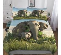 PAZZK éléphants Parure De Lit 2 Pièces Housse De Couette Drap Housse avec Taies D'oreillers pour Enfants Adultes Microfibre Douce Coton Housse Couette Single (135x200cm)