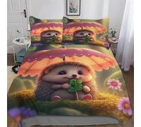 PAZZK hérisson Mignon 3D Imprimé Parure De Lit avec Housse De Couette Et Taies d'oreiller, 3 Pièces Ensemble Ultra Doux Microfibre Hypoallergénique pour Enfants Et Adolescents Double (200x200cm)