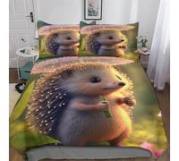 PAZZK hérisson Mignon Housse De Couette 3 Pièces, Motif Housse De Couette, pour Enfants, Adolescents, Adulte, Douce Microfibre Parure De Lit avec Taie d'oreiller, Double (200x200cm)