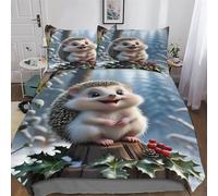 PAZZK hérisson Mignon Imprimé Housse De Couette Et Taie d'oreiller Et Housse Couette 3 Pièces Parure De Lit Hypoallergique Microfibre avec Fermeture Éclair King (220x240cm)