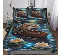 PAZZK hérisson Mignon Parure De Lit 3 Pièces avec Housse De Couette Et Taies d'oreiller Assorties Motif 3D Housse Couette Douce Microfibre avec Fermeture Éclair Double (200x200cm)