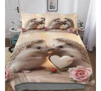 PAZZK hérisson Parure De Lit Ensemble De Housse De Couette Fixé À 2 Pièces Housse Couette Ultra Doux Microfibre avec Taie d'oreiller pour Enfants Adultes Single (135x200cm)