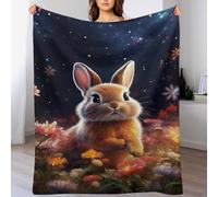 PAZZK Lapin à Fleurs étoilées Couvre-lit - Couverture De Salon en Flannel - Jeté De Lit Pratique comme Couverture De Canapé Ou Couverture De Canapé - Couverture De Lit,（150×200cm）
